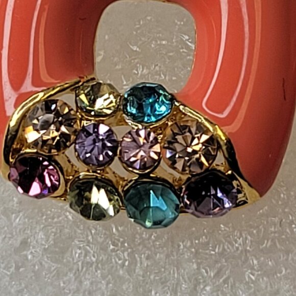 Coral Square Earrings With Colorful Crystals - Picture 3 of 7